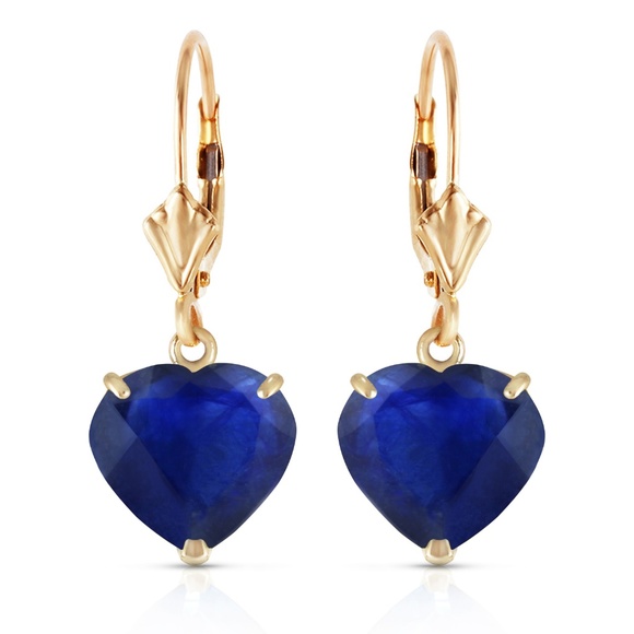 LEVER BACK EARRINGS NATURAL 10mm HEART SAPPHIRES - Picture 2 of 6